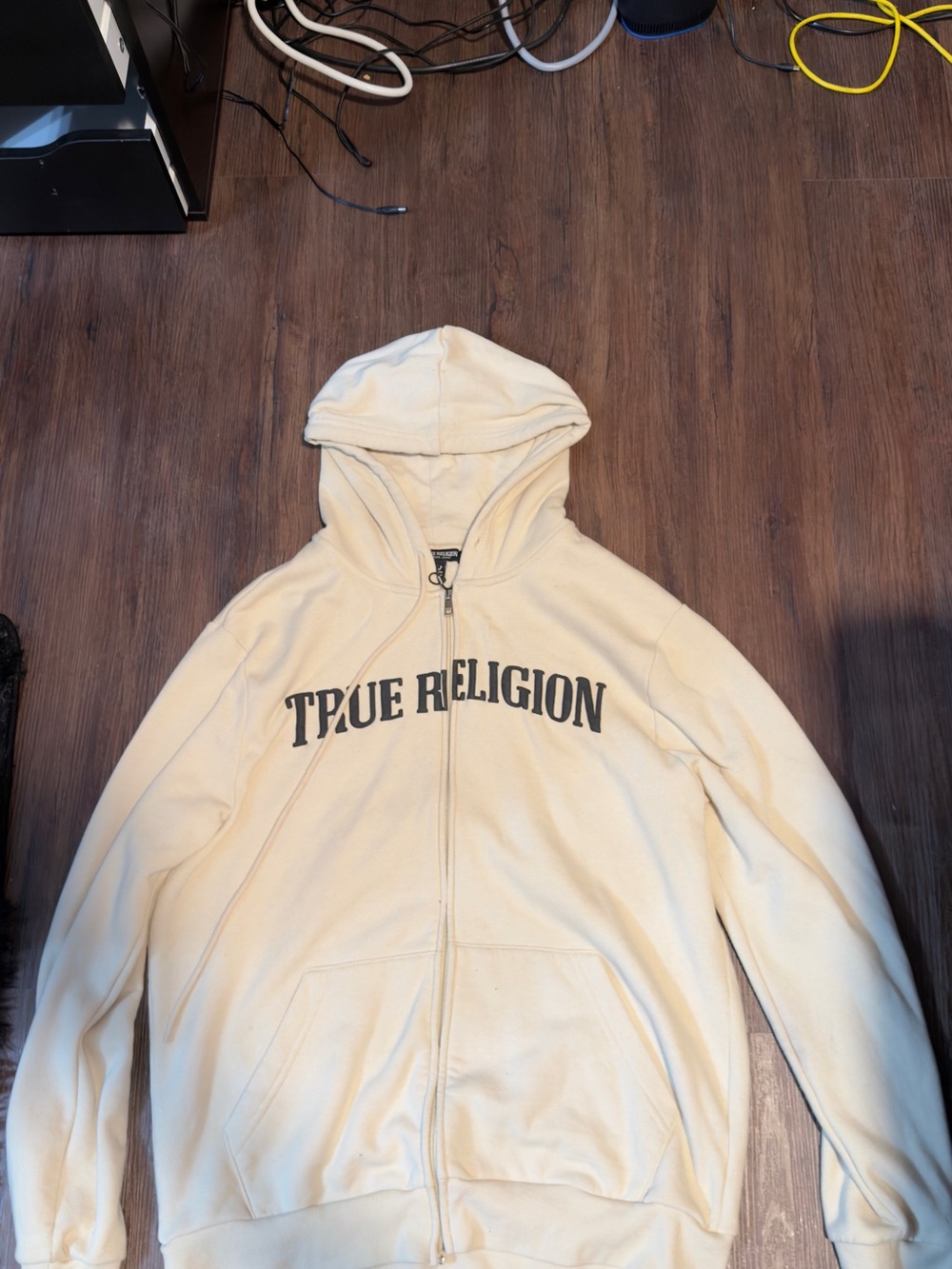True Religion Cream Full-Zip Hooded Sweatshirt
